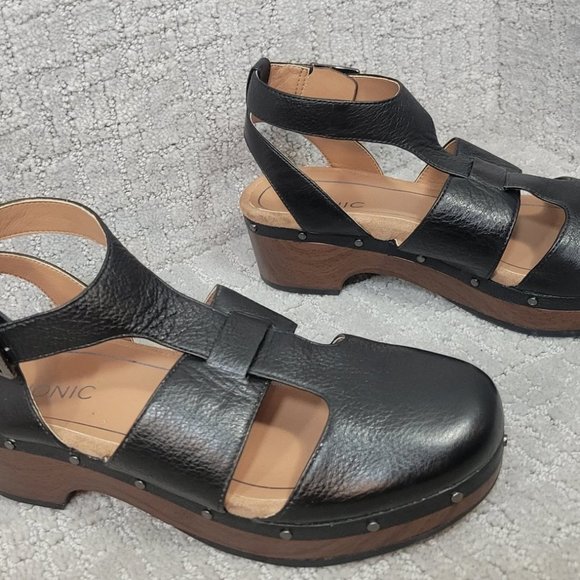 VIONIC Day Faye Womens Size 7 Black Ankle Strap Leather Comfort Fisherman Shoe - Picture 5 of 12